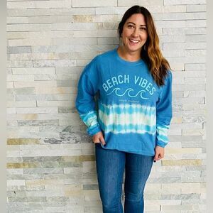 Simply Southern- Women’s Long Sleeve Beach Vibes Tie Dye Sweatshirt Henley, L